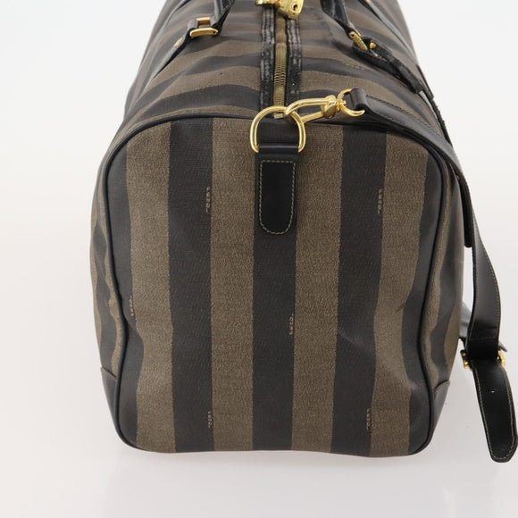 FENDI Pecan Canvas Boston Bag PVC 2way Brown Black Auth bs34526