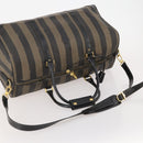 FENDI Pecan Canvas Boston Bag PVC 2way Brown Black Auth bs34526-7