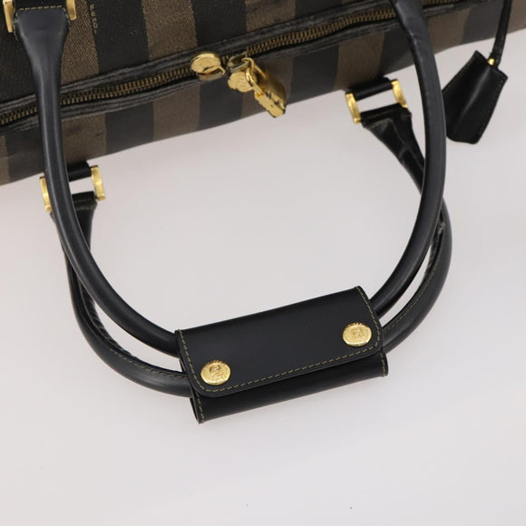 FENDI Pecan Canvas Boston Bag PVC 2way Brown Black Auth bs34526