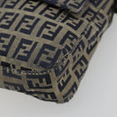 FENDI Zucchino Canvas Mamma Baguette Shoulder Bag Navy Silver Auth bs34528-15