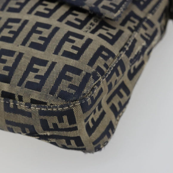 FENDI Zucchino Canvas Mamma Baguette Shoulder Bag Navy Silver Auth bs34528