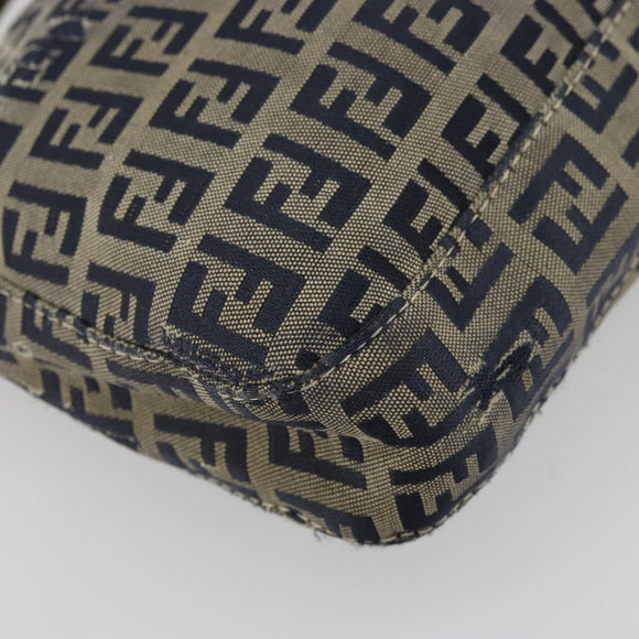FENDI Zucchino Canvas Mamma Baguette Schoudertas Marine Zilver Auth bs34528