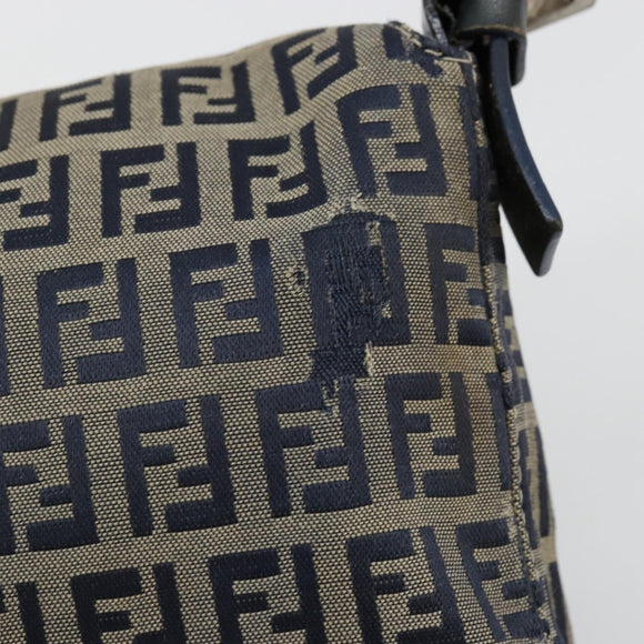 FENDI Zucchino Canvas Mamma Baguette Shoulder Bag Navy Silver Auth bs34528