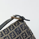 FENDI Zucchino Canvas Mamma Baguette Shoulder Bag Navy Silver Auth bs34528-9