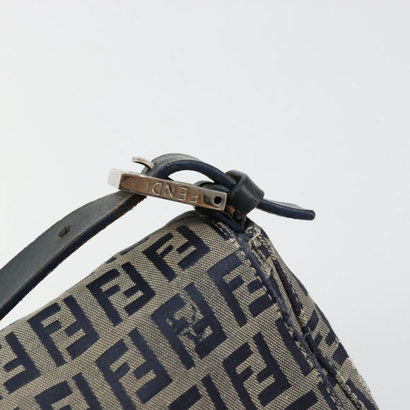FENDI Zucchino Canvas Mamma Baguette Shoulder Bag Navy Silver Auth bs34528