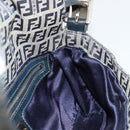 FENDI Zucchino Canvas Mamma Baguette Shoulder Bag Navy Silver Auth bs34528-22