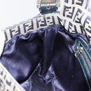 FENDI Zucchino Canvas Mamma Baguette Shoulder Bag Navy Silver Auth bs34528-23