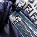 FENDI Zucchino Canvas Mamma Baguette Shoulder Bag Navy Silver Auth bs34528-25