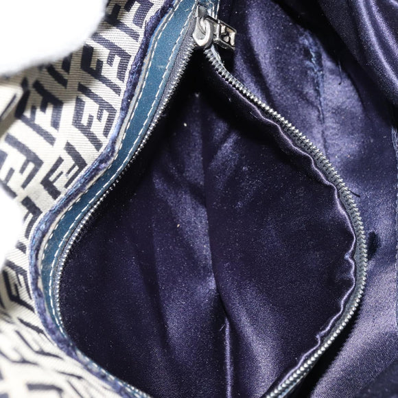 FENDI Zucchino Canvas Mamma Baguette Shoulder Bag Navy Silver Auth bs34528