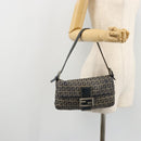 FENDI Zucchino Canvas Mamma Baguette Shoulder Bag Navy Silver Auth bs34528-27