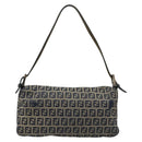FENDI Zucchino Canvas Mamma Baguette Shoulder Bag Navy Silver Auth bs34528-2