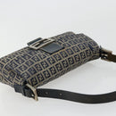 FENDI Zucchino Canvas Mamma Baguette Shoulder Bag Navy Silver Auth bs34528-6