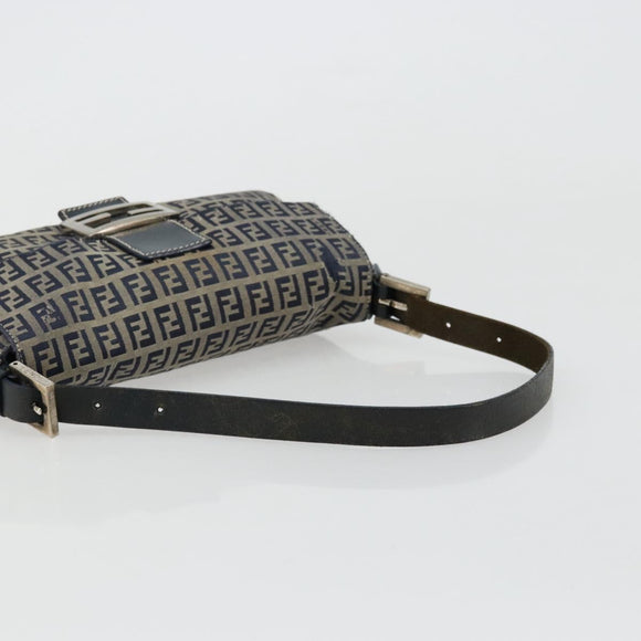 FENDI Zucchino Canvas Mamma Baguette Shoulder Bag Navy Silver Auth bs34528