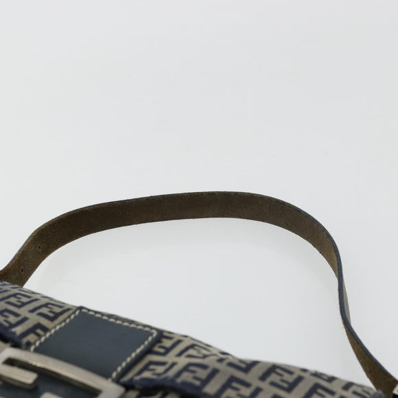 FENDI Zucchino Canvas Mamma Baguette Schoudertas Marine Zilver Auth bs34528
