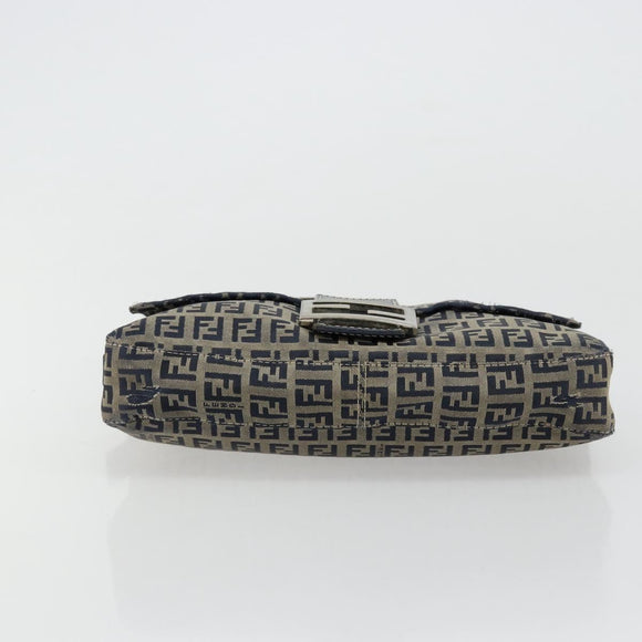 FENDI Zucchino Canvas Mamma Baguette Schoudertas Marine Zilver Auth bs34528