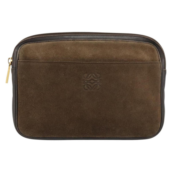 LOEWE Anagram Shoulder Bag Leather Brown Gold Auth bs34530