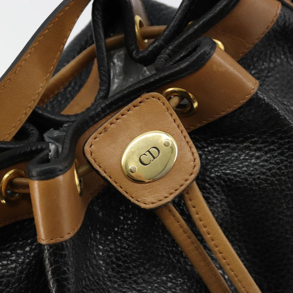 Christian Dior Purse Shoulder Bag Leather Black Gold Auth bs34533