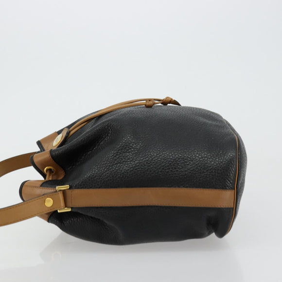 Christian Dior Purse Shoulder Bag Leather Black Gold Auth bs34533