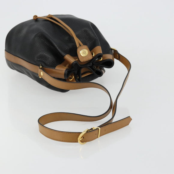 Christian Dior Purse Shoulder Bag Leather Black Gold Auth bs34533
