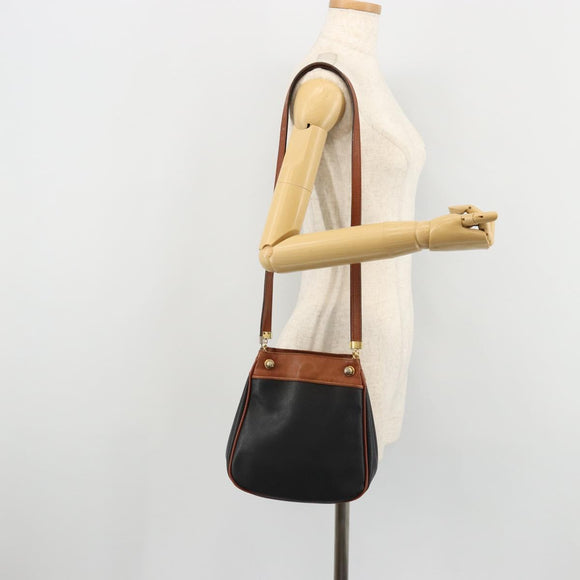 BOTTEGA VENETA Shoulder Bag PVC Leather Black Gold Auth bs34534