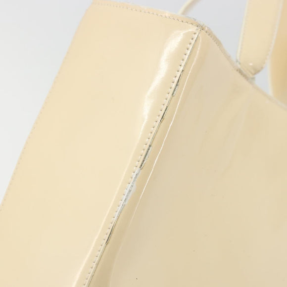 CHANEL Tote Bag Patent leather Ivory Gold CC Auth bs34540