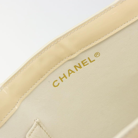 CHANEL Tote Bag Patent leather Ivory Gold CC Auth bs34540