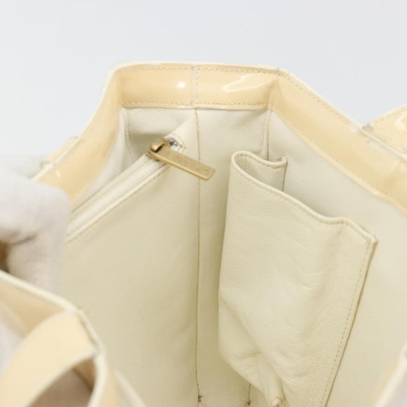 CHANEL Tote Bag Patent leather Ivory Gold CC Auth bs34540