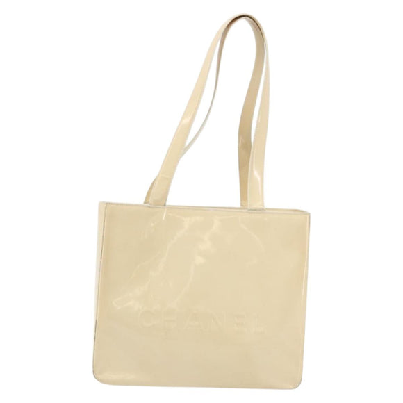 CHANEL Tote Bag Patent leather Ivory Gold CC Auth bs34540