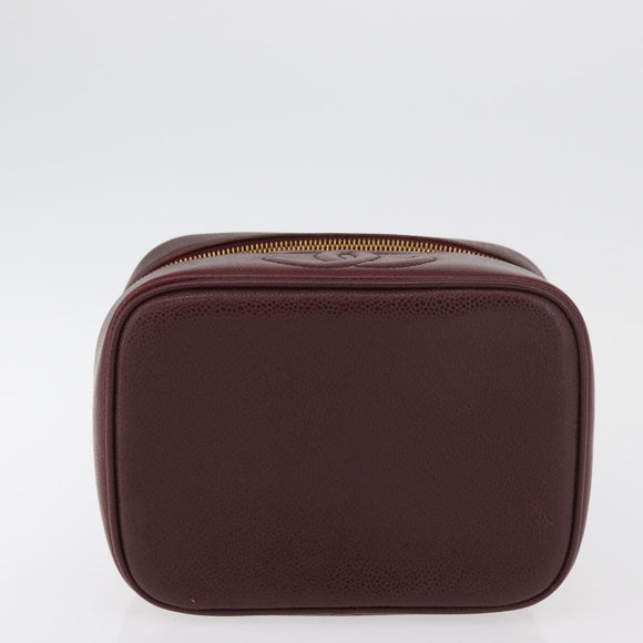 CHANEL Vanity Pouch Caviar Skin Bordeaux Gold CC Auth bs34541