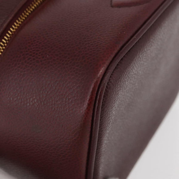 CHANEL Vanity Pouch Caviar Skin Bordeaux Gold CC Auth bs34541