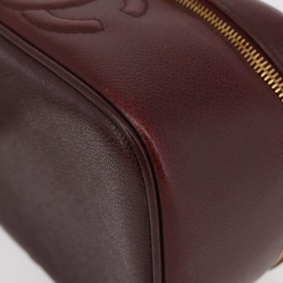 CHANEL Vanity Pouch Caviar Skin Bordeaux Gold CC Auth bs34541