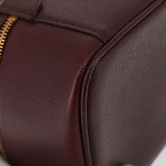 CHANEL Vanity Pouch Caviar Skin Bordeaux Gold CC Auth bs34541