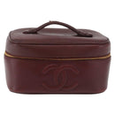 CHANEL Vanity Pouch Caviar Skin Bordeaux Gold CC Auth bs34541-2