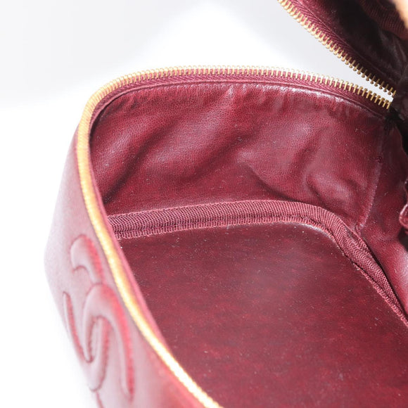 CHANEL Vanity Pouch Caviar Skin Bordeaux Gold CC Auth bs34541