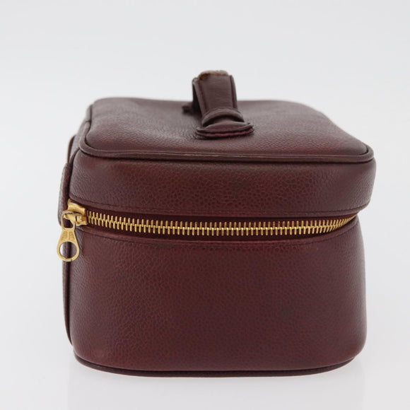 CHANEL Vanity Pouch Caviar Skin Bordeaux Gold CC Auth bs34541