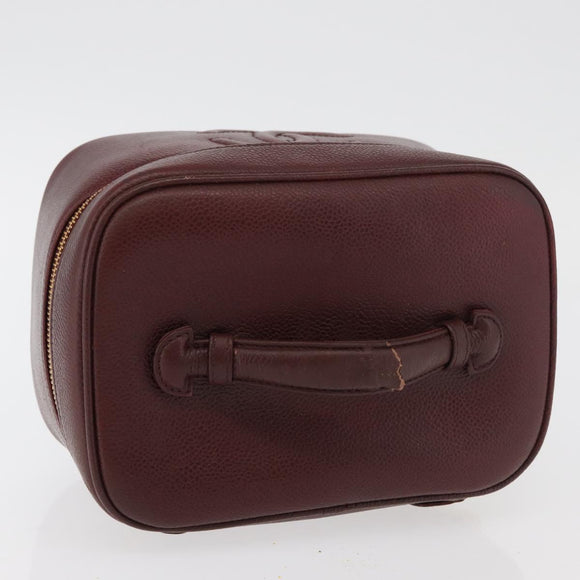 CHANEL Vanity Pouch Caviar Skin Bordeaux Gold CC Auth bs34541