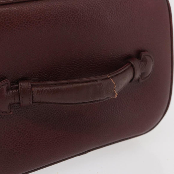 CHANEL Vanity Pouch Caviar Skin Bordeaux Gold CC Auth bs34541