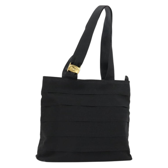 Salvatore Ferragamo Vala Tote Bag Canvas Black Gold Auth bs34543