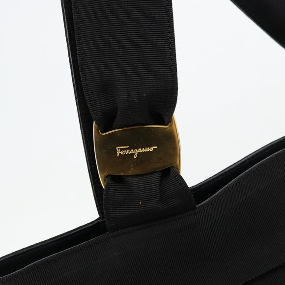 Salvatore Ferragamo Vala Tote Bag Canvas Black Gold Auth bs34543