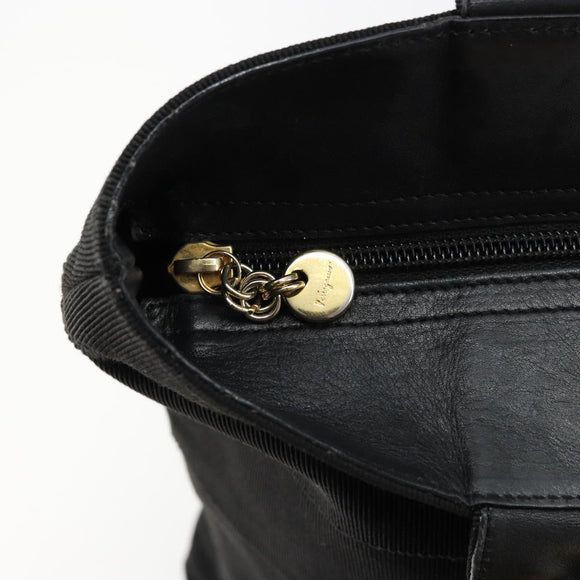 Salvatore Ferragamo Vala Tote Bag Canvas Black Gold Auth bs34543