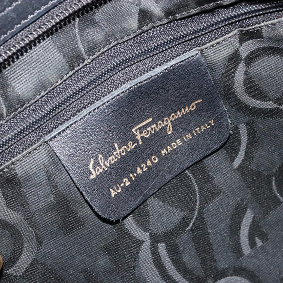 Salvatore Ferragamo Vala Tote Bag Canvas Black Gold Auth bs34543