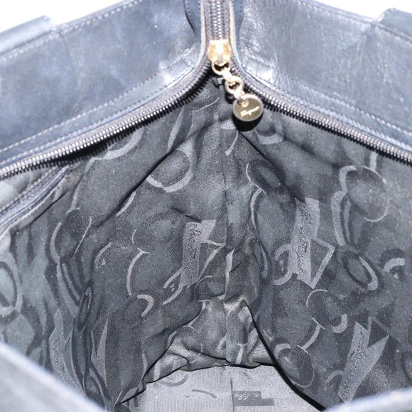 Salvatore Ferragamo Vala Tote Bag Canvas Black Gold Auth bs34543