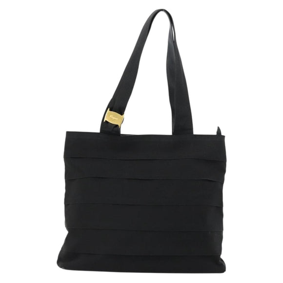 Salvatore Ferragamo Vala Tote Bag Canvas Black Gold Auth bs34543