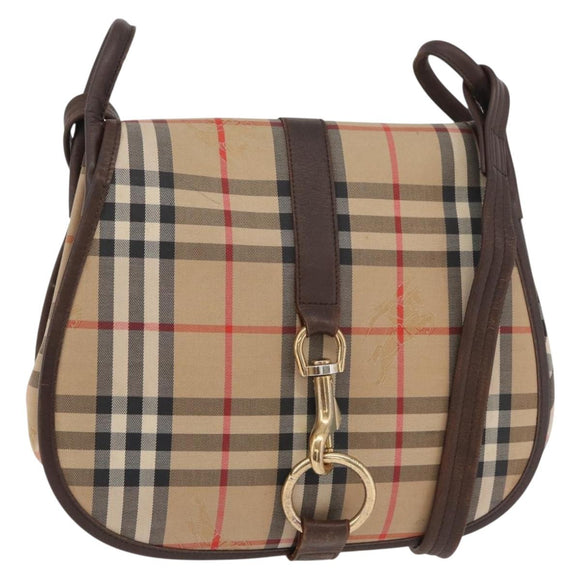 Burberrys Nova Check Shoulder Bag Canvas Leather Beige Gold Auth bs34544