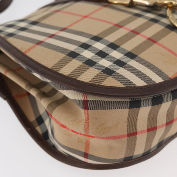Burberrys Nova Check Shoulder Bag Canvas Leather Beige Gold Auth bs34544