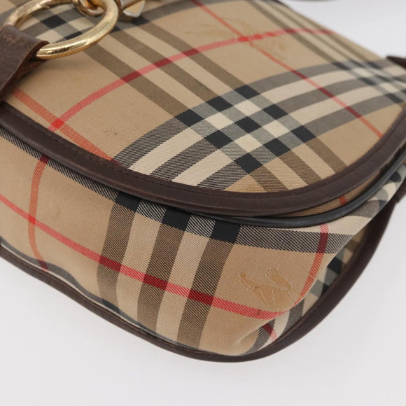 Burberrys Nova Check Shoulder Bag Canvas Leather Beige Gold Auth bs34544