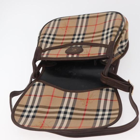 Burberrys Nova Check Shoulder Bag Canvas Leather Beige Gold Auth bs34544