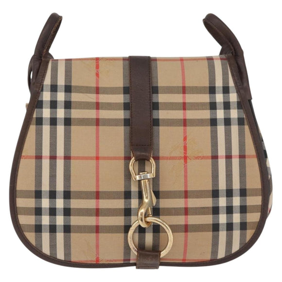 Burberrys Nova Check Shoulder Bag Canvas Leather Beige Gold Auth bs34544