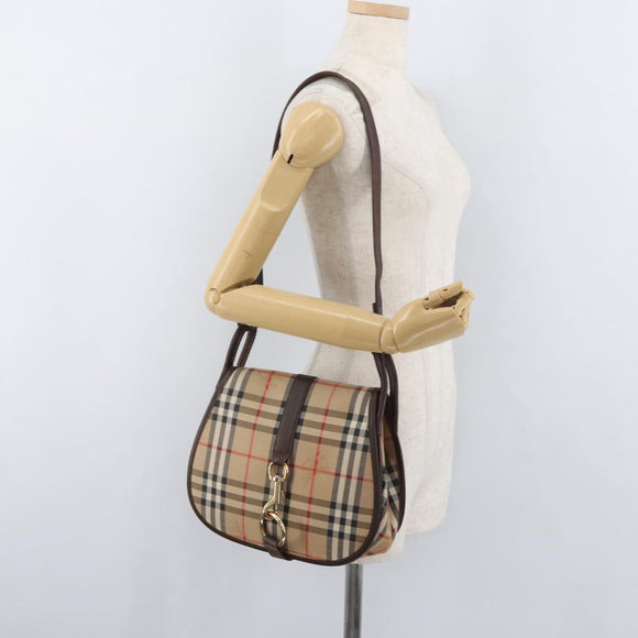 Burberrys Nova Check Shoulder Bag Canvas Leather Beige Gold Auth bs34544