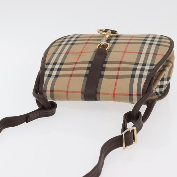 Burberrys Nova Check Shoulder Bag Canvas Leather Beige Gold Auth bs34544